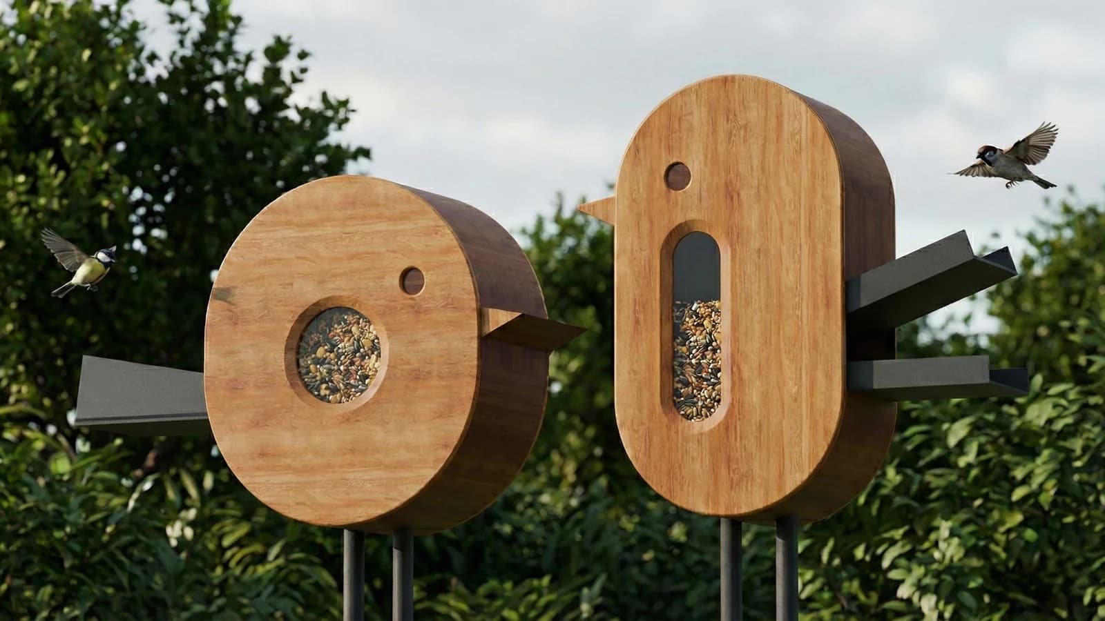 Две кормушки в форме птиц из макета проекта